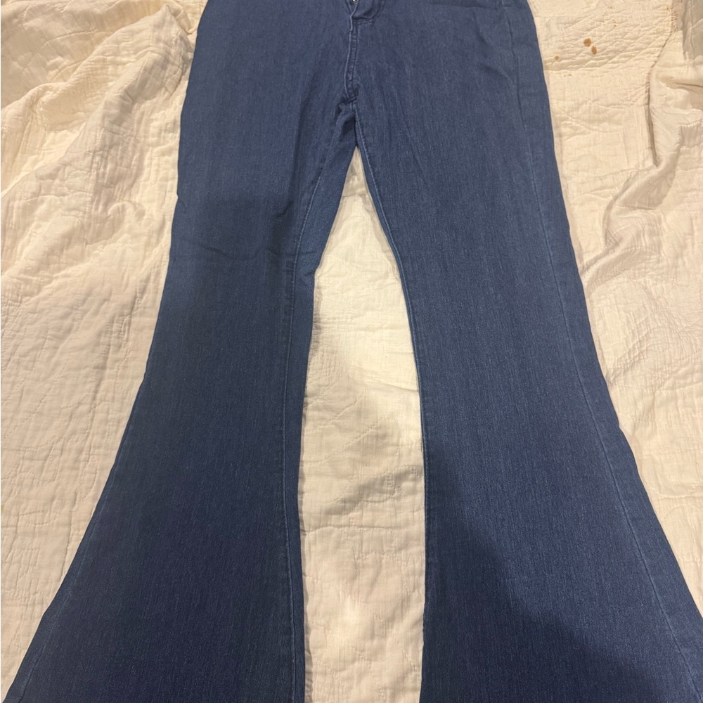 Navy Blue Flare Wide Leg Jeans